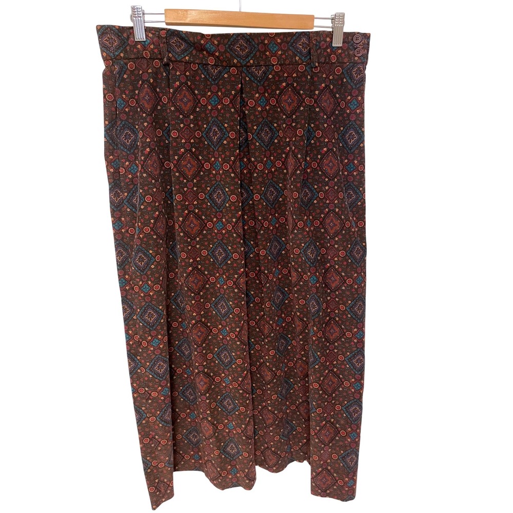 Talbots Vintage Corduroy Skirt Brown Geometric Print Midi Size 16
